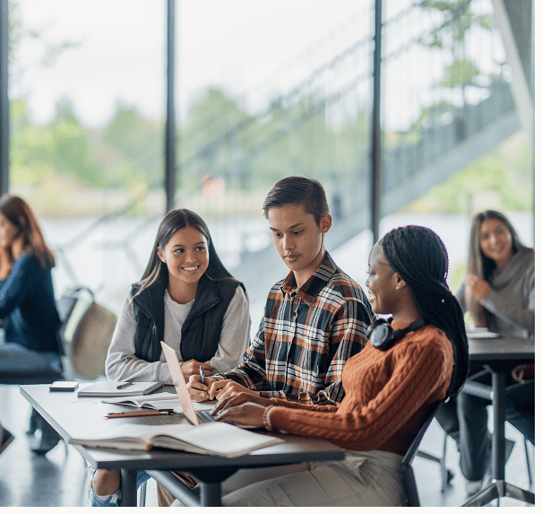 Students collaborating at a table